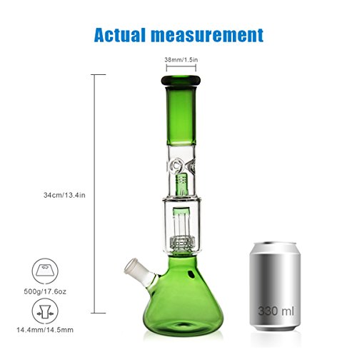 Grün bong glas bong,kopf 14.5 schliff 34cm 500g Percolator bong siebe tabakpfeife wasserpfeife – Bild 6