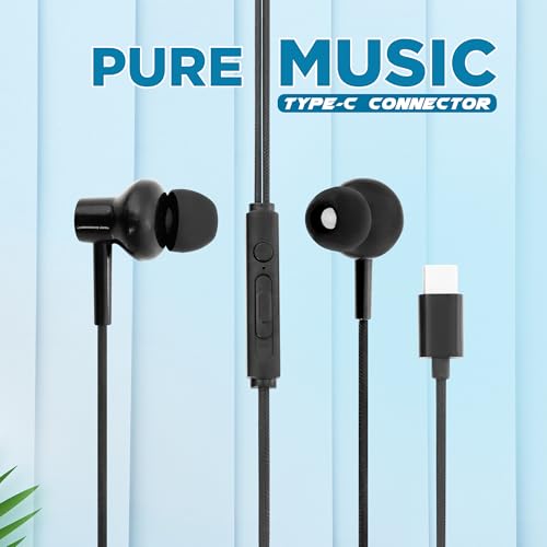 Image of GIZMORE ME348 Type C in- Ear Earphones with Deep Bass, 10mm Driver, Noise Isolation, Inbuilt Mic Compatible with All Smartphones, Laptop, PC, Tablets and Other Type-C Devices (Black)