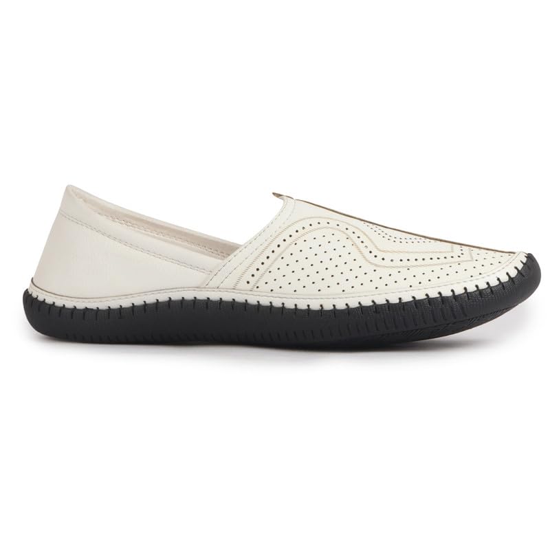 Image of FAUSTO Men Perforated Side Stitched Ethnic Round Toe Juttis and Mojaris for Wedding | Flexible Anti Skid Sole | Pathani Kurta Slip On Shoes