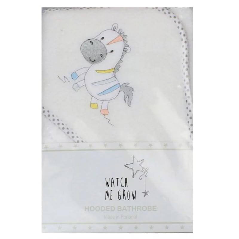 Baby Boys/Girls White Hooded Bathrobe Bath Towel | Printed And Embroidered Design | 70cm x 70cm (Zebra Embroidery)