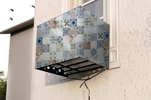 Image of The Furnishing Tree Window AC Cover for 1 Ton capacity PVC Waterproof and Dustproof Mosaic Pattern Cream