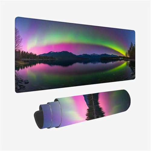 Tapis de Souris XXL 900 x 500 x 3mm, Aurore Tapis de Souris Paysage Pattern avec Base en Caoutchouc Antidérapant Surface, Imperméable Mouse Pad avec Bords Surpiqués Désign, Decoration Bureau,Model534
