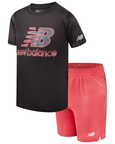 Image of New Balance Boys Shorts Set - 2 Piece Active Performance Athletic Shirt and Basketball Gym Shorts with Pockets
