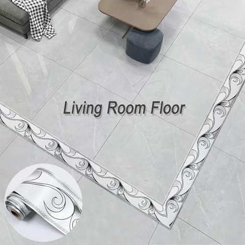 Angelkiss Tapetenbordüre, royales silbergraues Wellenmuster, Bordüre, abziehbare Wand-Deko, Decken-Aufkleber, Küche, Badezimmer, Wanddekoration, 11 cm x 10 Meter(2PCS)