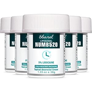 Ebanel 5% Lidocaine Numbing Cream, Pain Relief Cream Burn Itch Cream, 5-Pack Topical Anesthetic Lidocaine Cream Maximum Strength with Vitamin E for Local and Anorectal Uses, Hemorrhoid Treatment