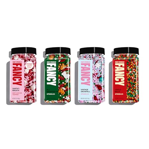Image of Fancy Sprinkles Sprinkle All The Way Sprinkle Set | Christmas Sprinkles with Hot Cocoa Topper | Cookie Exchange & Holiday Baking | Christmas Gift for Bakers | 4 Pack (0.5c)