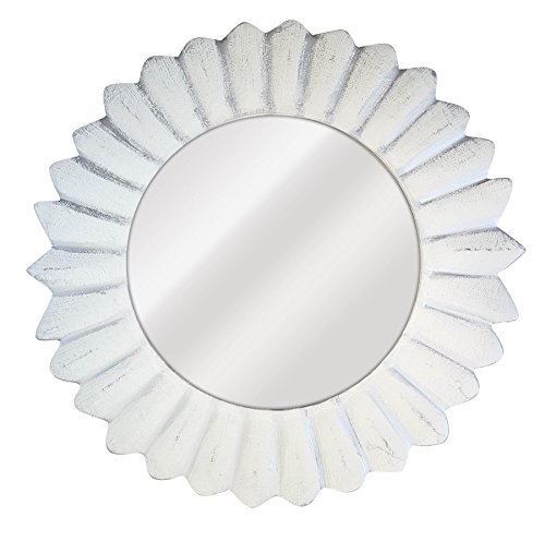 -Espejo Fabricado en España y Decorado a Mano- Medida Exterior 80x80 cm, Medida de Espejo 50x50 cm. Espejo Decorativo de Pared Circular Modelo Sorolla Color Blanco pátina Plata.