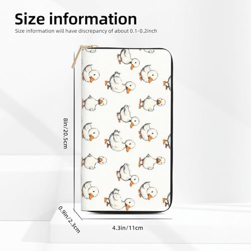 Leather Thin Slim Wallets for Women & Men - Cute Sketch Duck Print Card Wallet Holder with Zipper2