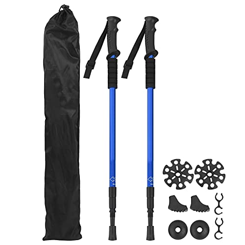 Bastones para Caminar, Conjunto de Bastones de Trekking Bastón para Caminar Camping Senderismo Bastón de esquí Amortiguador Muletas telescópicas(Azul) Cover