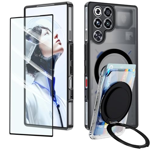 Guizzcg ZTE Nubia Red Magic 11 Pro/11 Pro+ �P�[�X �J�[�h�z���_�[���C�����O�A�\�t�gTPU�o���p�[ + �������}�b�gPC�o�b�N�~���^���[�O���[�h�G�A�o�b�O �ϐk�����ی�[�����t�B����1��]�A�u���b�N