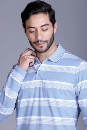 Image of SANE ORIGINALS Full Sleeves Polo T-Shirt for Men with Pocket || Stripe Collar and Pocket T-Shirt for Men Long Sleeves