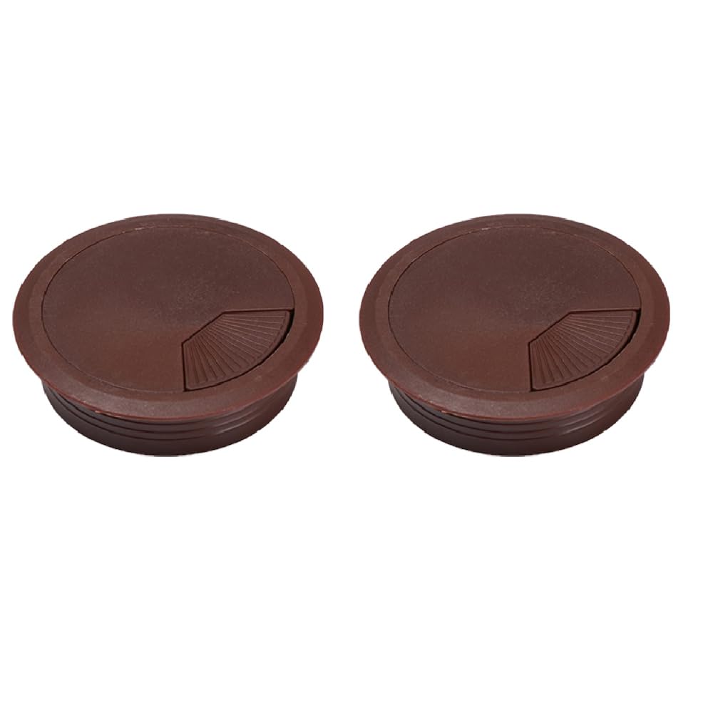 Passacavi da scrivania da 60 mm, confezione da 2 coperture rotonde in plastica, per cavi del piano di lavoro, per scrivania e computer da ufficio (marrone scuro)