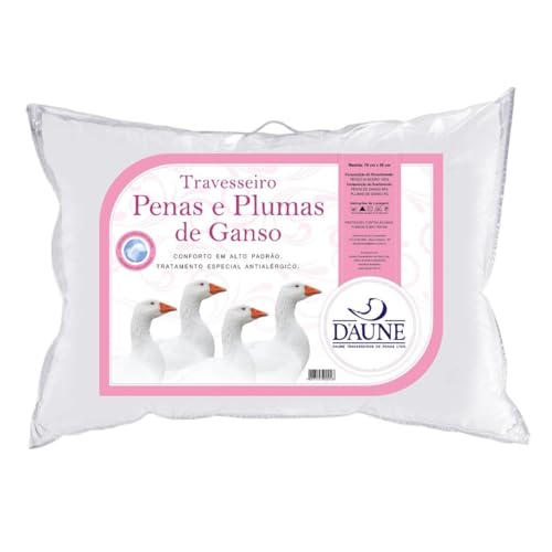 Travesseiro 95% Pena de Ganso e 5% Pluma de Ganso Natural - 50 cm X 70 cm Conforto