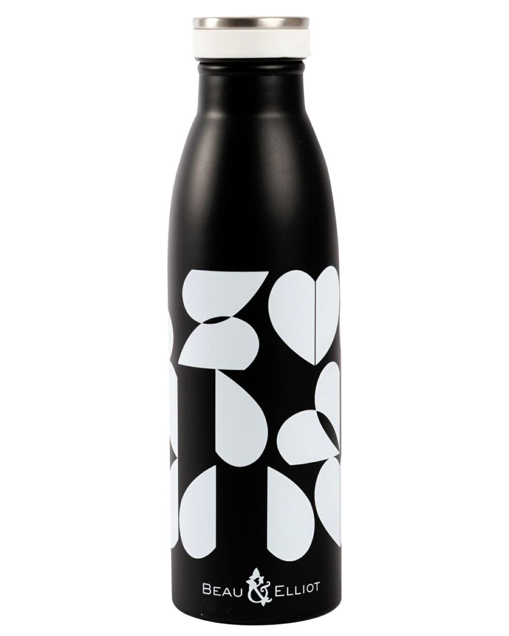 Beau & Elliot Black, White Monochrome Broken Heart Stainless Steel Thermal Bottle