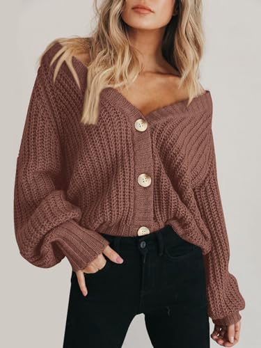 Image of PRETTYGARDEN Women's Chunky Knit Open Front Sweater Long Sleeve Button Loose Short Cardigan Outerwear Coats