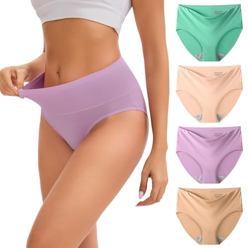 INNERSY Women's Modal Underwear High Waist Breathable Briefs Full Coverage Ladies Panties 4-Pack(Macaron, Medium)