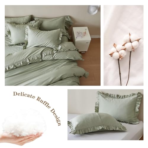 Simple&Opulence Kids 100% Organic Cotton Twin Duvet Cover Ruffle 2Pcs(1 Comforter Cover 1 Pillowcase) Cute Lace Vintage Boho Shabby Chic Farmhouse Bedding Set Teen Girls(Sage Green, Twin) by Simple&Opulence - Image 3