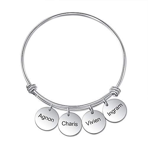Braccialetto Personalizzato Ciondoli a Cuore con 2-5 Nomi Incisione Acciaio Inossidabile Bracciale Sorella Amicizia Donna Regalo per Compleanno Festa Della Mamma Natale (4nomi)