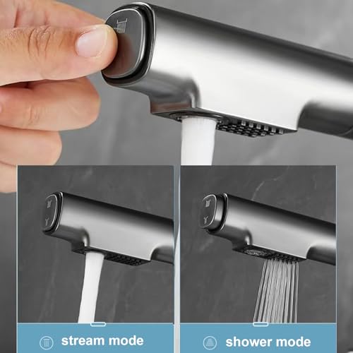 Robinet de lavabo de salle de bain extractible eau chaude et froide gris - 5