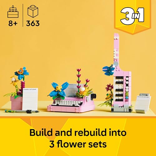 LEGO Creator 3in1 Typewriter with Flowers Toy - Transforms into a Keytar Model or a Flowerpot with a Pen & Notebook - Creative Birthday Gift for 8+ Year Old Girls & Boys - 31169 - Image 2