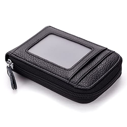 Image of VOGARD Premium Leather Slim Zipper Business /Credit Card Case Holder with Clear Photo Slot, Security Travel Wallet (Pop78-Black, Unisex)
