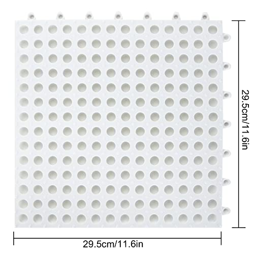 12 Pack 11.8\" x 11.8\" Interlocking Floor Tiles with Drain Holes Soft PVC Non Slip Shower Floor Mat Modular Interlocking Cushion Mat for Drain, Pool, Patio, Balcony, Kennel, Poultry, Floor Grid, White