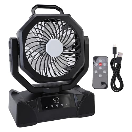 Phefop Ventilador Portátil, Ventilador de Enfriamiento Recargable con Batería de 20000 MAh con Control Remoto y Luz LED para Pesca para Acampar Al Aire Libre (F14 negro)