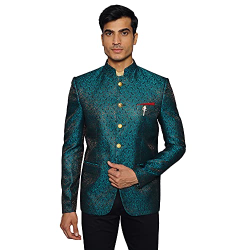 Image of WINTAGE Men's Banarasi Rayon Cotton Green Bandhgala