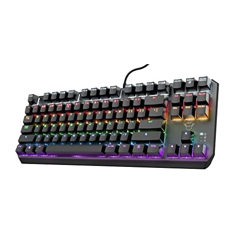Trust Gaming GXT 834 Callaz TKL Mechanische Tastatur, Deutsches QWERTZ Layout, Outemu-Schalter, Mehrfarbige LED-Beleuchtung, 12 Media-Tasten, USB Gaming Tastatur 80% Cover