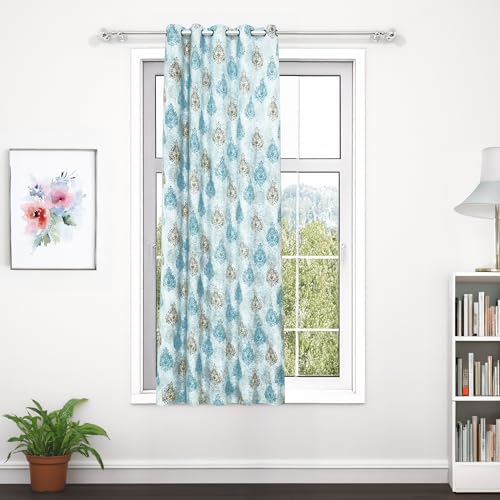 Image of Window Curtains 5 Feet Long Set of 1 | Motif Design | Polyester | Light Filtering Curtains | Curtains for Living Room | 118 x 152 cm, Mustard & Teal | Perfect for Home Decor