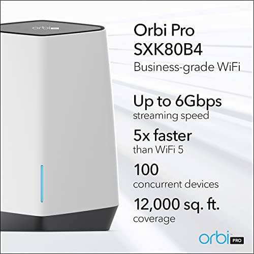 Image of NETGEAR Orbi Pro WiFi 6 Tri-Band Mesh System (SXK80B4) | Router + 3 Satellite Extenders for Business or Home | VLAN, QoS | Coverage up to 12,000 sq. ft, 100 Devices | AX6000 802.11 AX (up to 6Gbps)