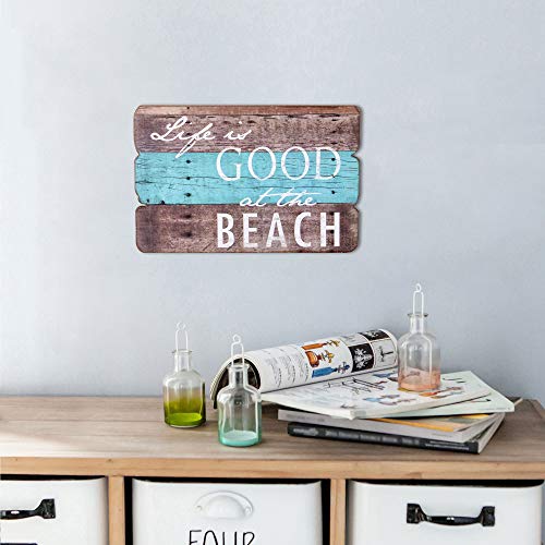 NIKKY HOME Beach Sign Wall Decor for Home Wooden Decorative Rustic Farmhouse Coastal Themed Decor Plaque Funny Summer Gift for Housewarming - Life is Good at The Beach - 7.87 x 0.63 x 11.87 inches