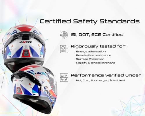 Image of Axor Apex Prism ISI DOT ECE Certified Full Face Helmet for Men and Women with pinlock Fitted Outer Clear Visor and Inner Smoke Visor and Advanced Ventilation-White Blue-XL