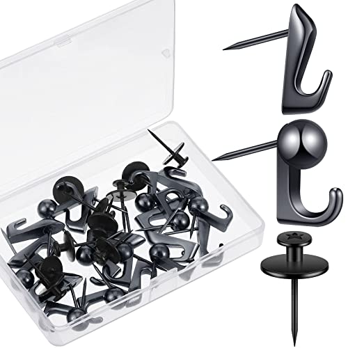 Image of Shimeyao 30 Pieces Push Pin Hooks Push Pin Hangers Thumb Tacks Hook 20 Lbs Metal Hanger Picture Hanging Nails for Wall Wooden Fabric Home Office(Black)