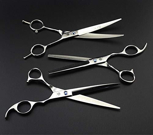 Image of Purple Dragon 7.0 inch Rhinestone Decoration 3PCS Pet Grooming Scissors Dog Hair Cutting & Thinning Shears Set (Silver)