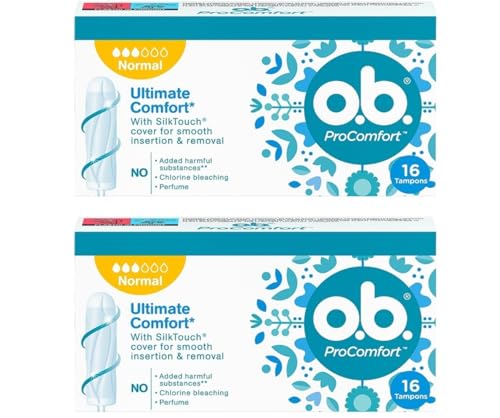 o.b. ProComfort - Tampón normal para días medianos a fuertes, máxima comodidad* y protección fiable, 2 paquetes de 16