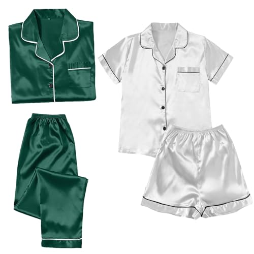 Pyjamas en satin pour femmes ensemble de loisirs 4 pièces FNKDOR