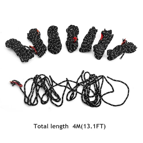 8 Pack Reflective Nylon Ropes, 4mm Tent Guy Lines with Tensioners Ultralight Reflective Tent Guy Ropes for Outdoor Camping Hiking Awning Tent Tarp (4M, Black) by SevenFish - Used condition - Image 7