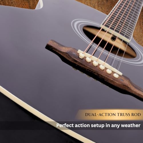 Image of VAULT EA20 Basswood Guitar Kit With Learn To Play Ebook, Bag, Strings, Straps, Picks, String Winder & Polishing Cloth - 40 Inch Cutaway Acoustic Guitar Black