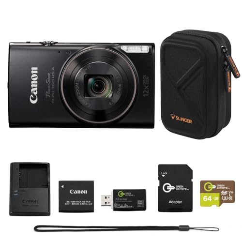 Canon PowerShot ELPH 360 HS Digital Camera Bundle with 64GB microSD Card, SD Adapter, USB Card Reader, Slinger Hardshell Camera Case, Battery & Charger (Black)