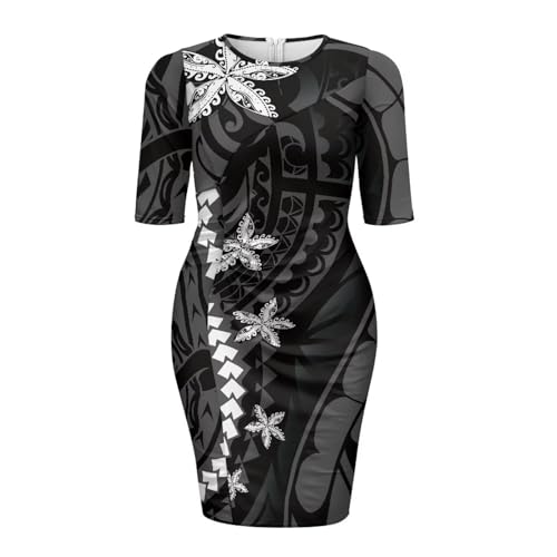 Polynesian Traditional Tribal Print Women Polynesia Dress Wrap Waist Formal Puletasi Dress Wear to Work Dresses4
