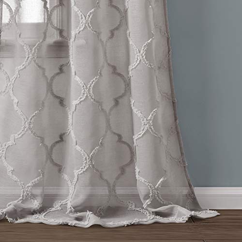 Lush Decor Avon Trellis Grommet Sheer Window Curtain Panels Pair 38" W x 95" L Gray - Sheer Curtains for Living Room - Modern Farmhouse Bedroom Curtains by Lush Decor - Image 2