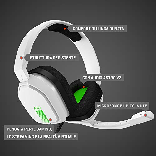 ASTRO Gaming A10 Cuffie Gaming Cablate con Microfono, Leggere e Resistenti, ASTRO Audio, Dolby ATMOS, Jack 3,5 mm, Xbox Series X|S, Xbox One, PS5, PS4, Nintendo Switch, PC, Smartphone - Bianco/Verde - Cuffia gaming - Immagine 5