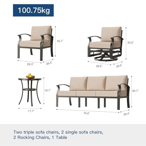 Image of Aluminum Patio Furniture Set, 10 Seats Outdoor Patio Conversation Sets with Swivel Chair Modern Metal Sectional Sofa with Upgrade Cushions for Patio, Backyard - Sand