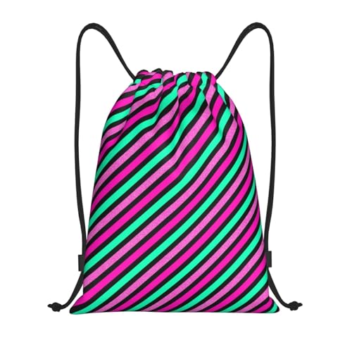 Drawstring Backpack - Neon Diagonal Stripe Print Sports Gym Sackpack String Bag For Women Men, Lightweight Draw String Back Bag For Workout Travel
