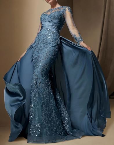 Mermaid Mother of The Bride Dress Long Sleeve Sweep/Brush Train Jewel Neck Guest Formal Evening Dress Ruching 20252