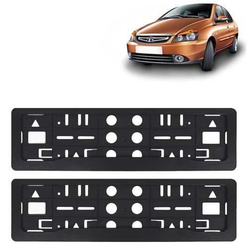 Image of KINGSWAY Indigo CS Car Number Plate Frames for All 2009 to 2018 Models of Tata Car Registration Plate Holders, Black Licence Plate Covers (Front and Rear), Universal Size 51.5 x 14.5 cm