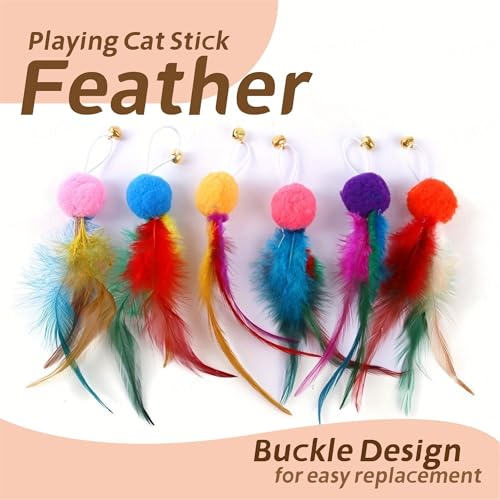 Image of Sunkizzrs Cat Toys - Interactive Toy Set with Retractable Teaser Wands and Feather Toys - Activity Toys to Exercise Cats and Kittens (Only 6 Feather Balls Replace Heads)