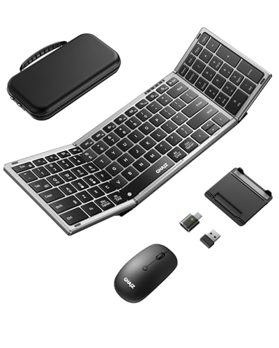 Ghajz Portable Foldable Keyboard and Mouse Combo, Bluetooth×2+USB A+USB C(4 in 1) Connection,...