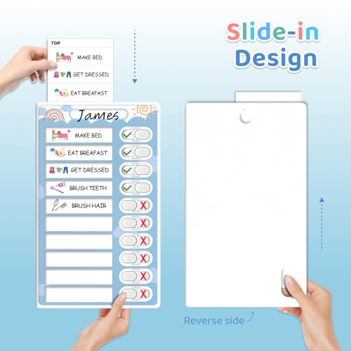 Image of 4 in 1 Namable Chore Chart for Kids, Dry Erase Morning /Bedtime Routine Chart for Kids for Refrigerator, Magnetic Visual Schedule for Kids Toddlers to Do List Checklist for Multiple Kids